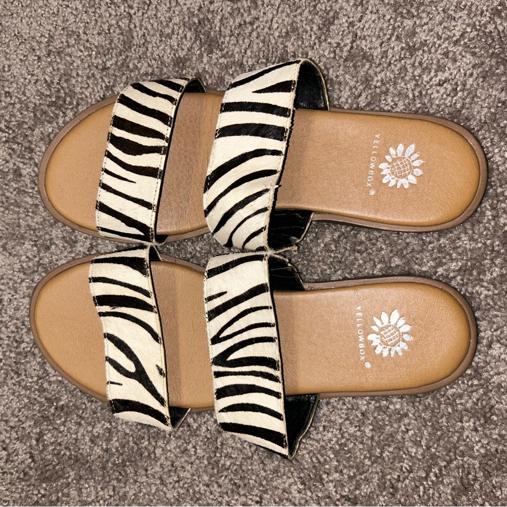 Zebra print sandals.